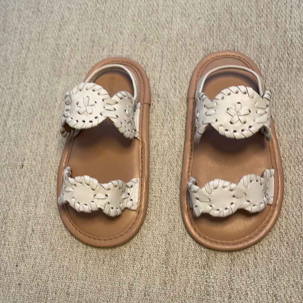 Jack Rogers White Leather Baby Walker Sandals with Tan Footbed
